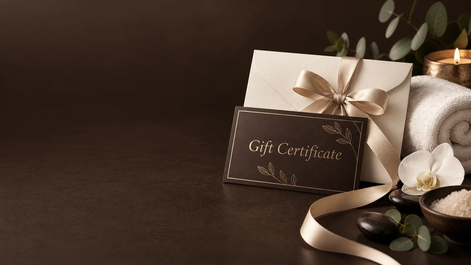 Illustration of a spa gift certificate with a ribbon and envelope