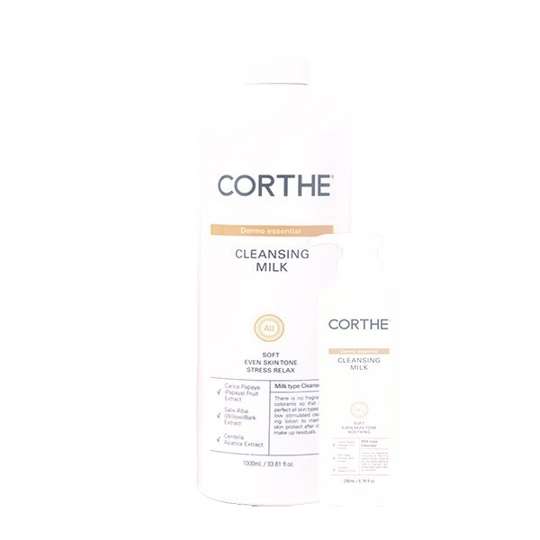 CORTHE Dermo Essential Cleansing Milk gentle facial cleanser for all skin types, used in professional facial treatments.